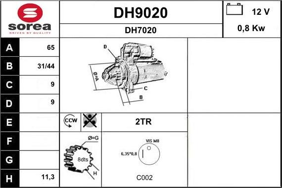 SNRA DH9020 - Starter autospares.lv