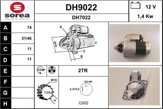 SNRA DH9022 - Starter autospares.lv