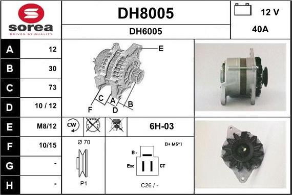 SNRA DH8005 - Alternator autospares.lv