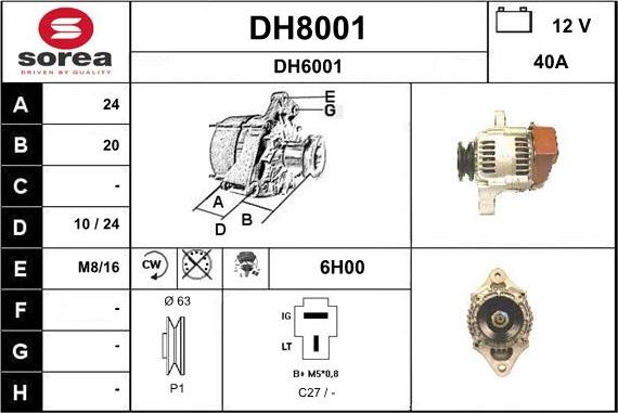 SNRA DH8001 - Alternator autospares.lv