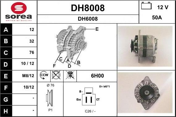 SNRA DH8008 - Alternator autospares.lv