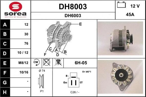 SNRA DH8003 - Alternator autospares.lv