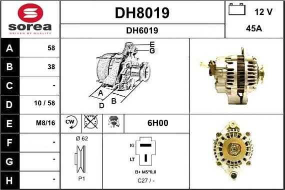 SNRA DH8019 - Alternator autospares.lv