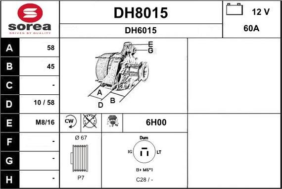 SNRA DH8015 - Alternator autospares.lv