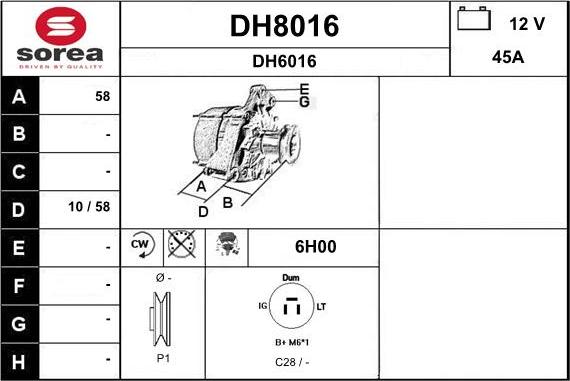 SNRA DH8016 - Alternator autospares.lv