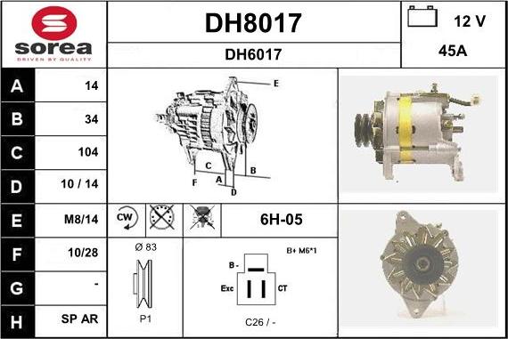 SNRA DH8017 - Alternator autospares.lv