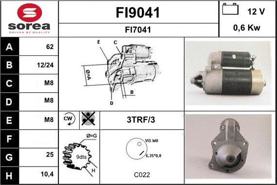 SNRA FI9041 - Starter autospares.lv