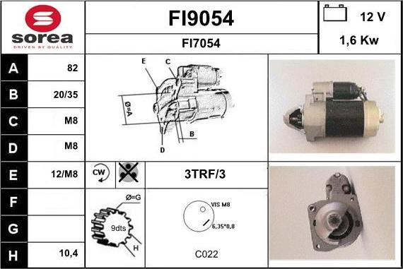 SNRA FI9054 - Starter autospares.lv