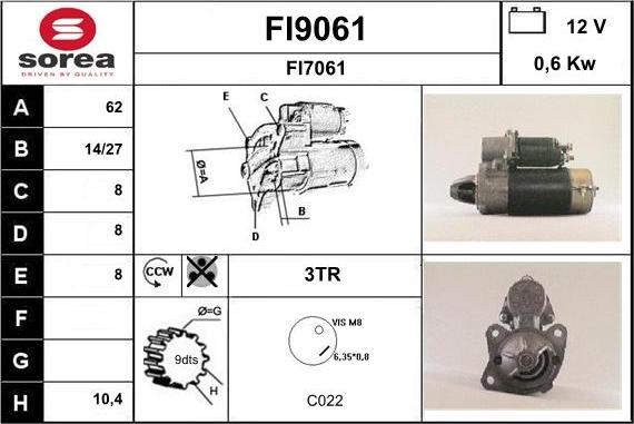 SNRA FI9061 - Starter autospares.lv