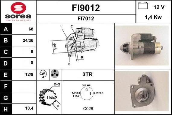 SNRA FI9012 - Starter autospares.lv