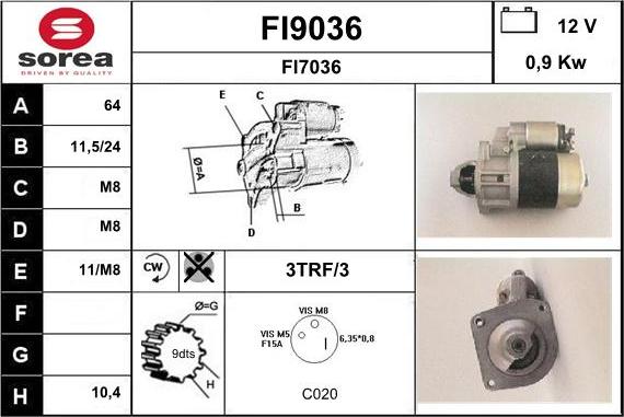 SNRA FI9036 - Starter autospares.lv