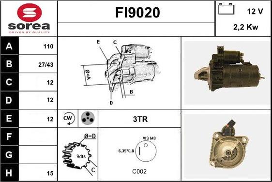 SNRA FI9020 - Starter autospares.lv