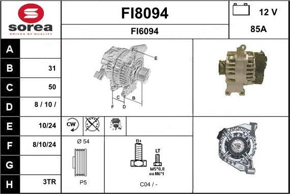 SNRA FI8094 - Alternator autospares.lv