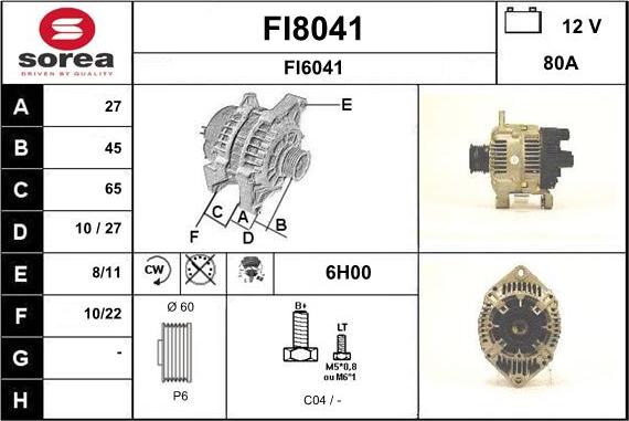 SNRA FI8041 - Alternator autospares.lv