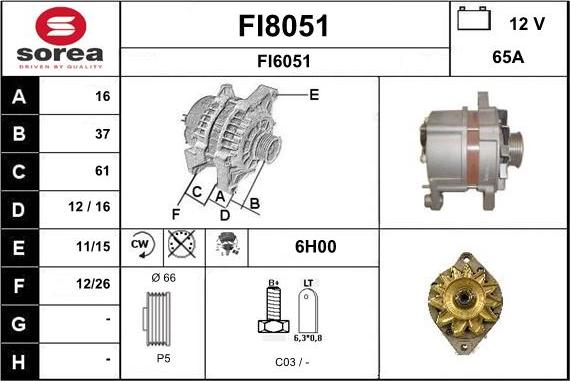 SNRA FI8051 - Alternator autospares.lv