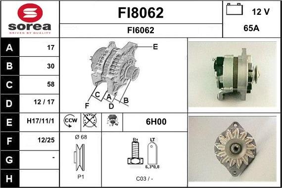 SNRA FI8062 - Alternator autospares.lv