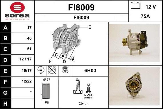 SNRA FI8009 - Alternator autospares.lv