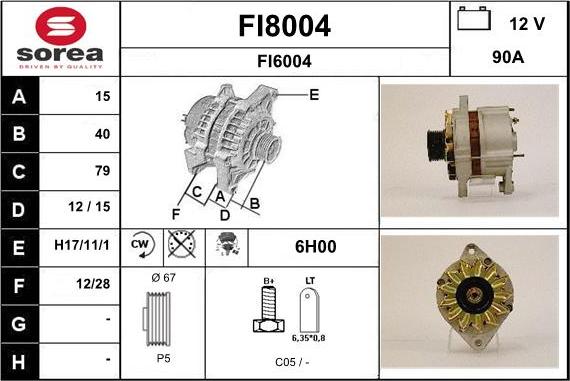 SNRA FI8004 - Alternator autospares.lv