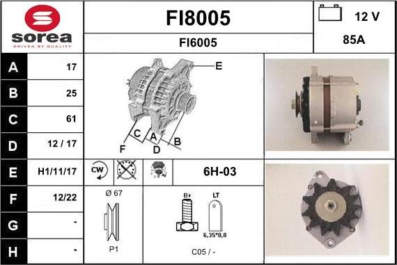 SNRA FI8005 - Alternator autospares.lv