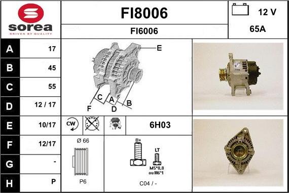 SNRA FI8006 - Alternator autospares.lv