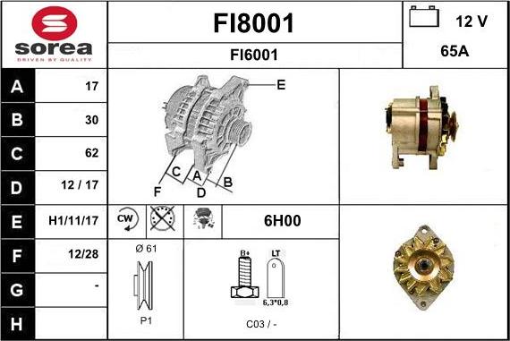 SNRA FI8001 - Alternator autospares.lv