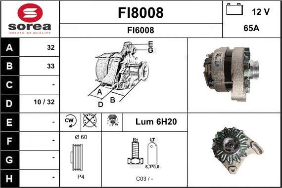 SNRA FI8008 - Alternator autospares.lv
