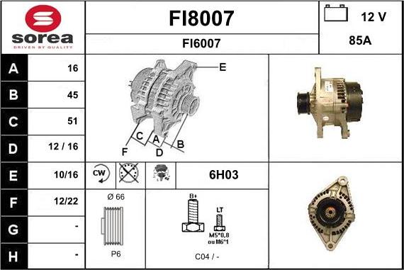 SNRA FI8007 - Alternator autospares.lv