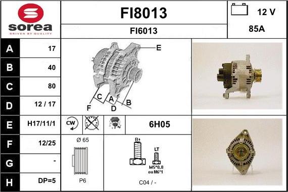 SNRA FI8013 - Alternator autospares.lv