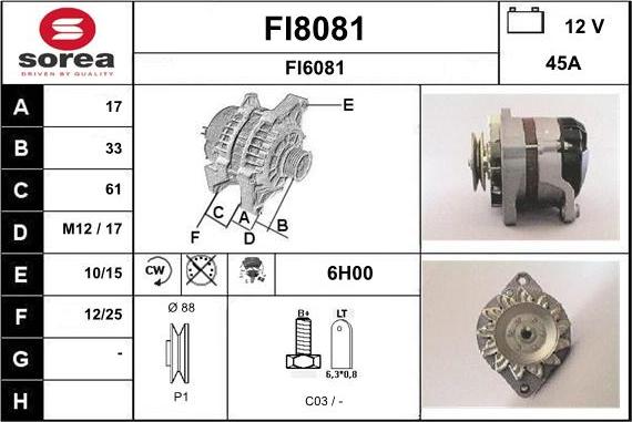 SNRA FI8081 - Alternator autospares.lv