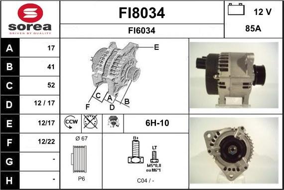 SNRA FI8034 - Alternator autospares.lv