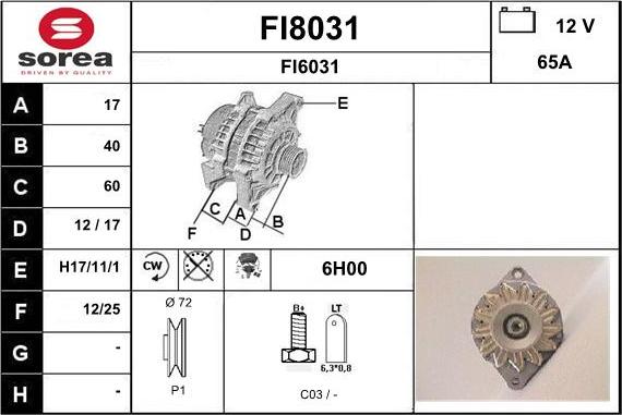 SNRA FI8031 - Alternator autospares.lv