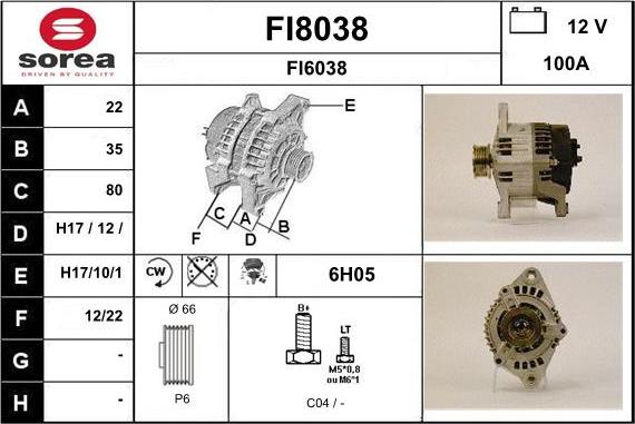 SNRA FI8038 - Alternator autospares.lv