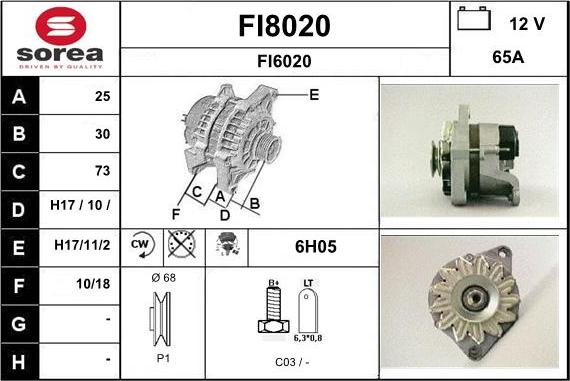 SNRA FI8020 - Alternator autospares.lv