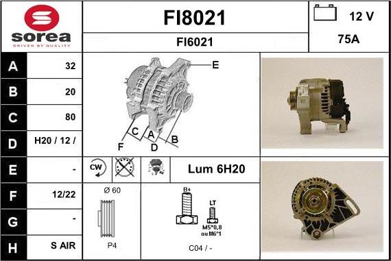 SNRA FI8021 - Alternator autospares.lv