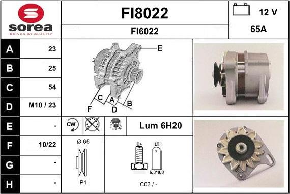 SNRA FI8022 - Alternator autospares.lv