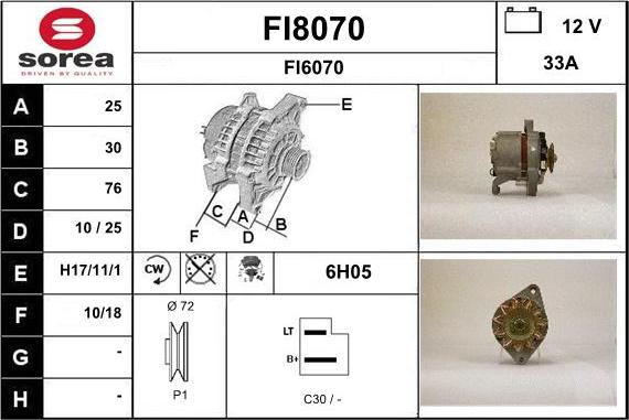 SNRA FI8070 - Alternator autospares.lv