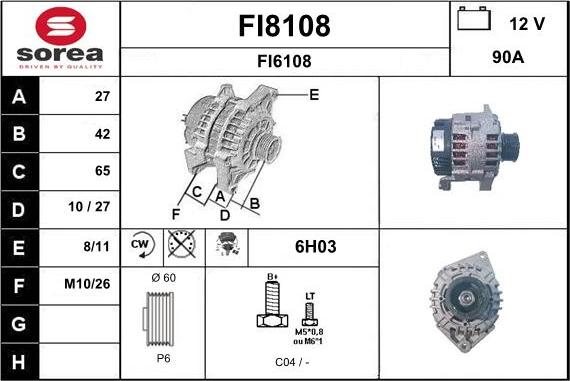 SNRA FI8108 - Alternator autospares.lv