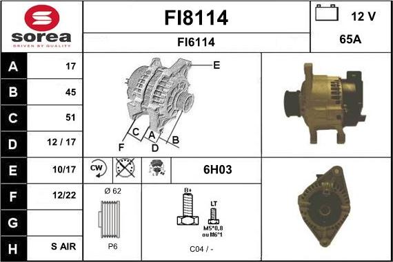 SNRA FI8114 - Alternator autospares.lv