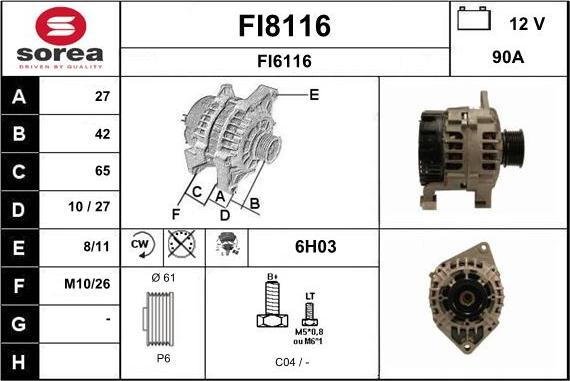 SNRA FI8116 - Alternator autospares.lv