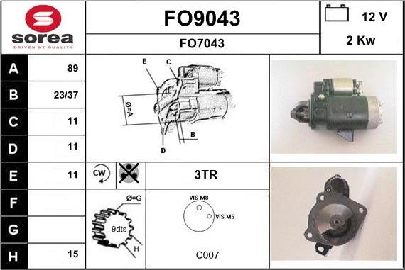 SNRA FO9043 - Starter autospares.lv