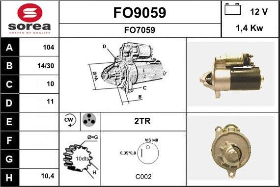 SNRA FO9059 - Starter autospares.lv