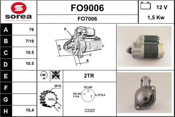 SNRA FO9006 - Starter autospares.lv