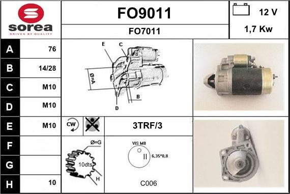 SNRA FO9011 - Starter autospares.lv