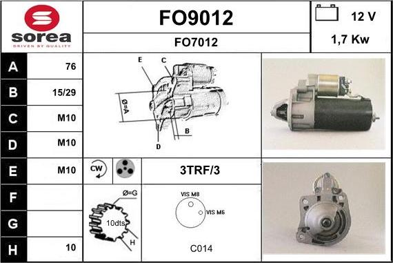 SNRA FO9012 - Starter autospares.lv