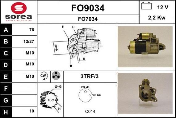 SNRA FO9034 - Starter autospares.lv