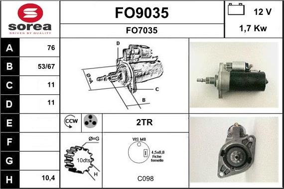 SNRA FO9035 - Starter autospares.lv