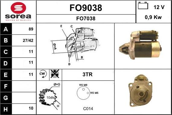 SNRA FO9038 - Starter autospares.lv