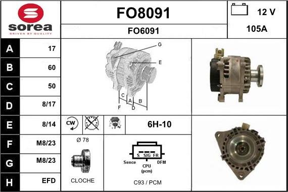 SNRA FO8091 - Alternator autospares.lv