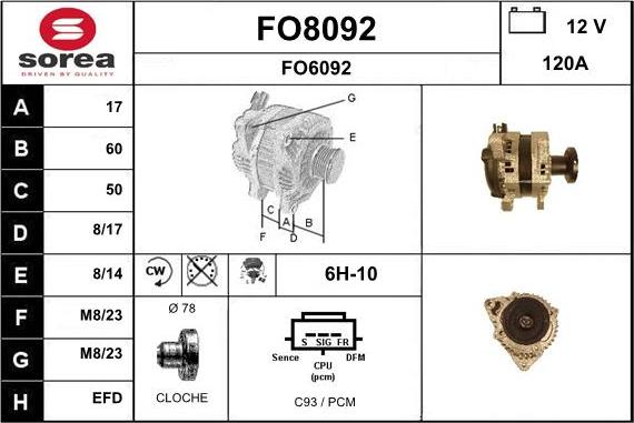 SNRA FO8092 - Alternator autospares.lv