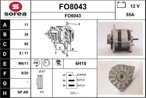 SNRA FO8043 - Alternator autospares.lv